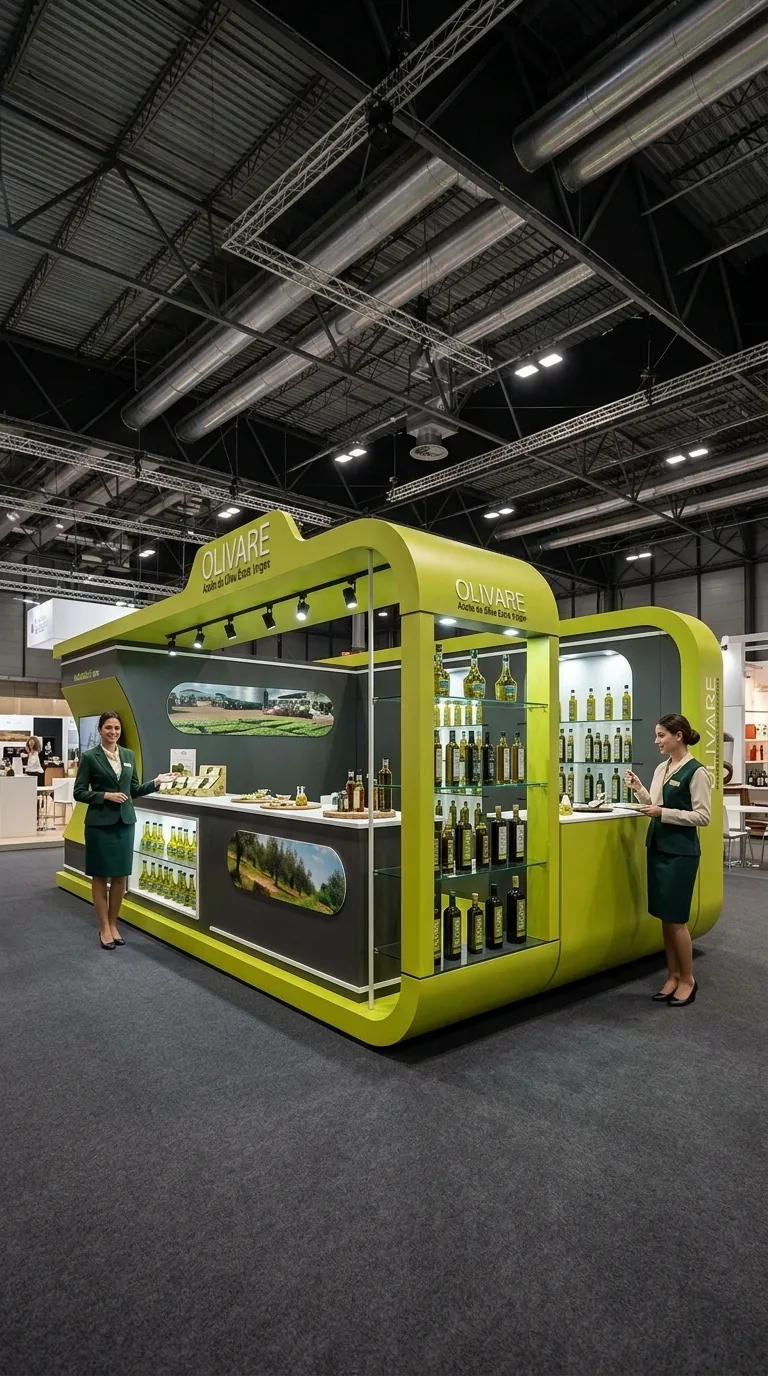 Visualización del stand Olivare, en verde y negro